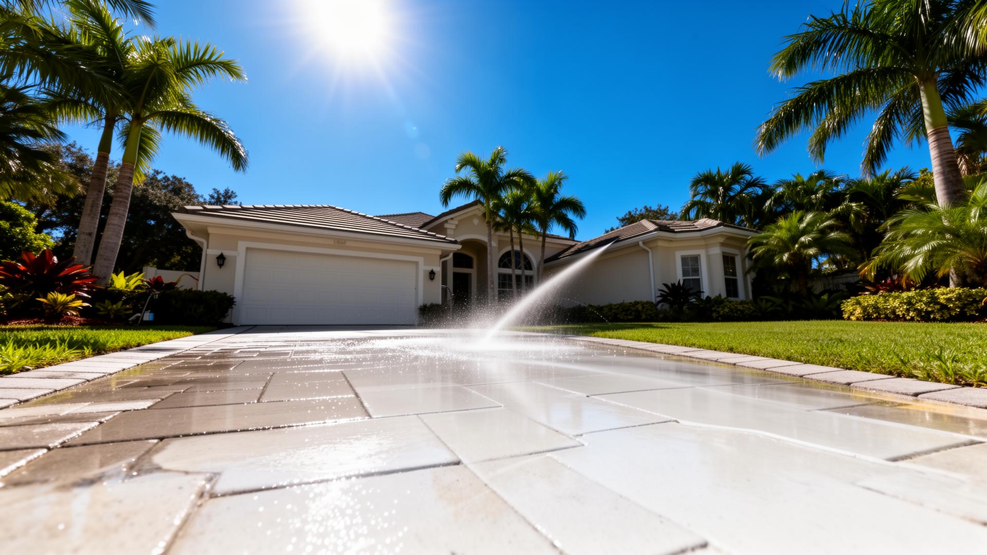 Pressure washed Florida driveway
